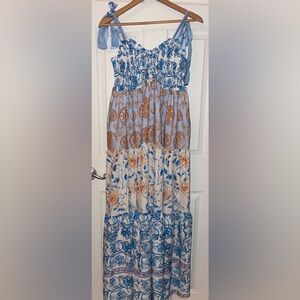 Sleeveless Floral Maxi Dress Large with Tie Straps